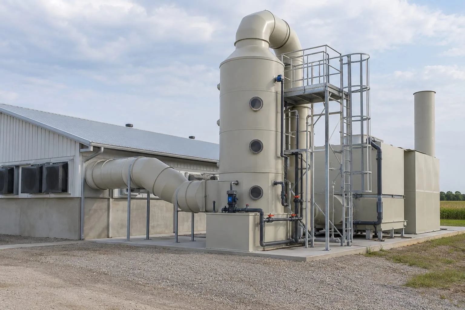 Exhaust Air Odor Treatment for a pig farm